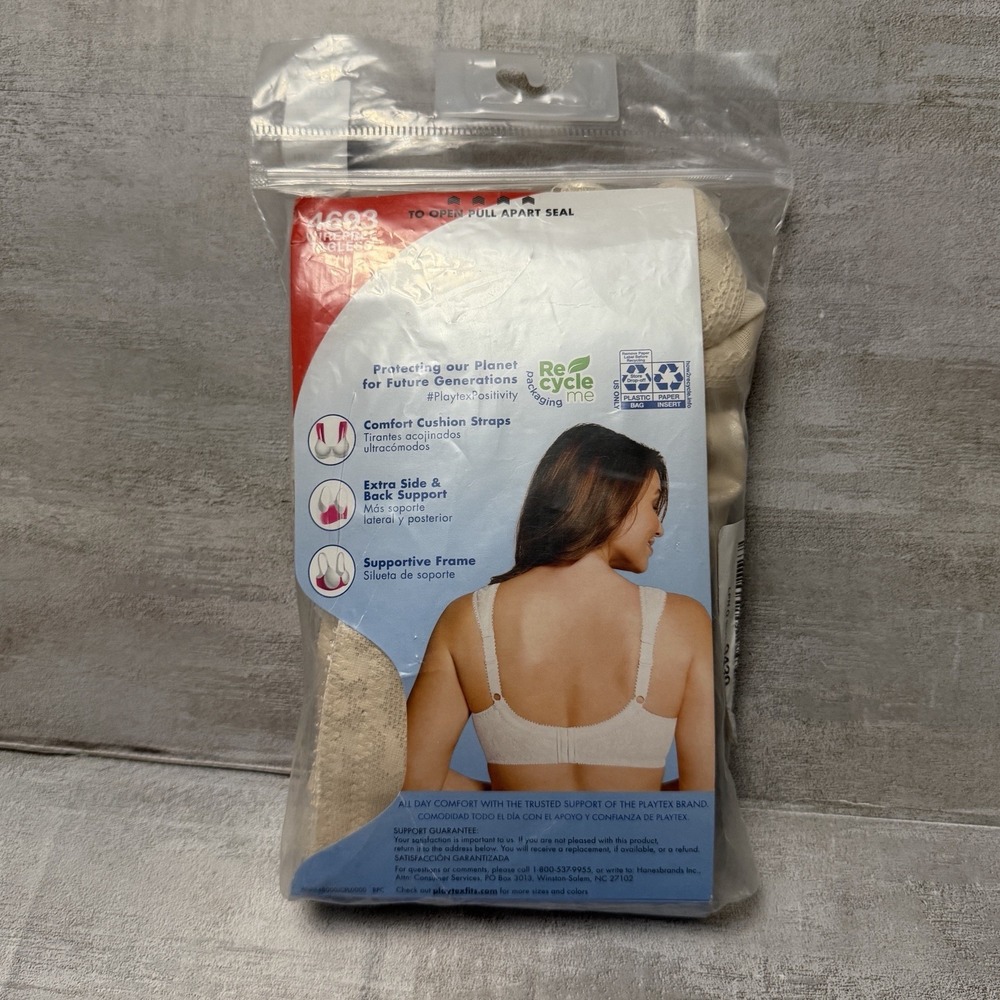 New Playtex 18 Hour 4693 Wireless Bra 42DD Beige Full Coverage Comfort Support - Picture 2 of 13